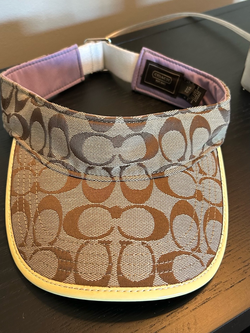 Coach Signature Brown Visor with Lilac Trim
